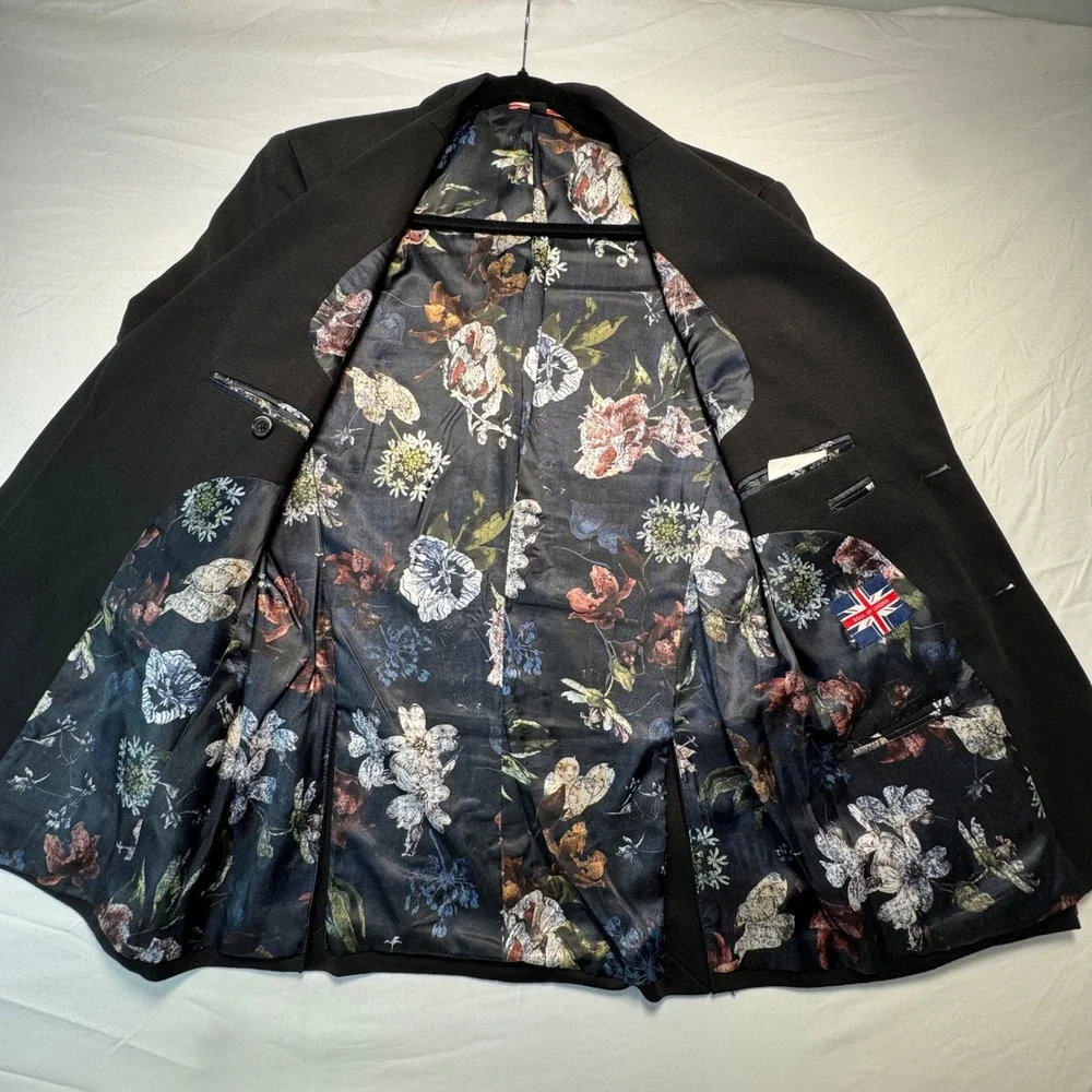 Soul of London Mens Blazer Jacket Black Floral Lining Two Button Sport Coat